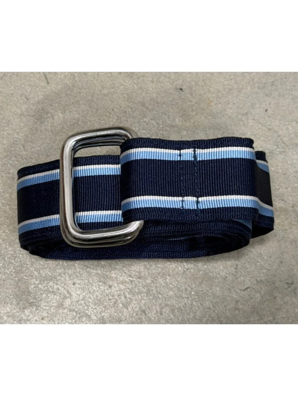 Brooks Brothers Ribbon Belt Mens L Blue White Navy Repp Stripe Grosgrain Casual